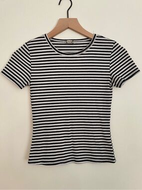 Intimately Free People Black & White Striped Short Sleeve Ribbed Tee